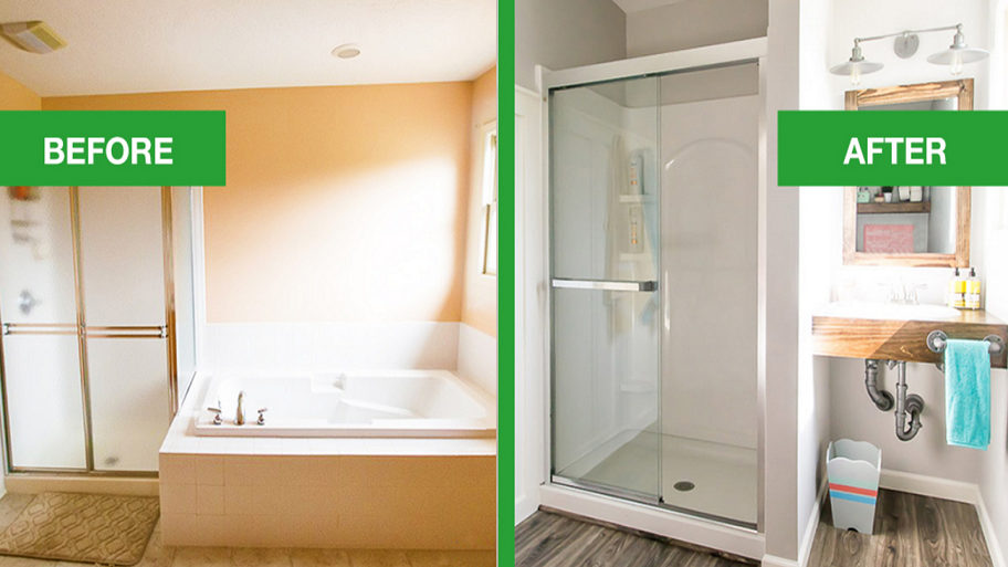 before and after shower remodel