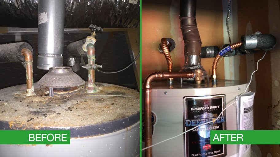 Water heater piping before and after