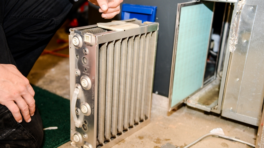 HVAC air filter being removed
