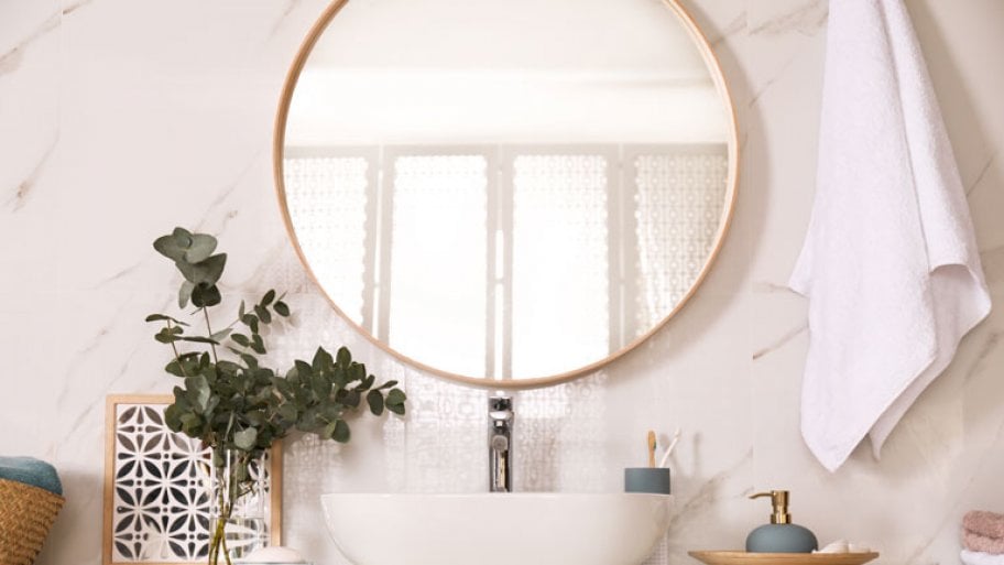 bathroom mirror and sink