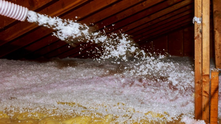 blown-in insulation in home attic