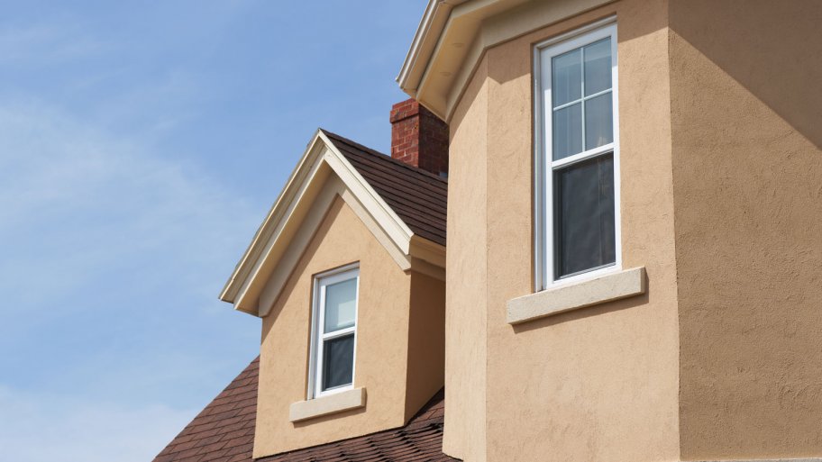 The exterior of the upper windows of a house