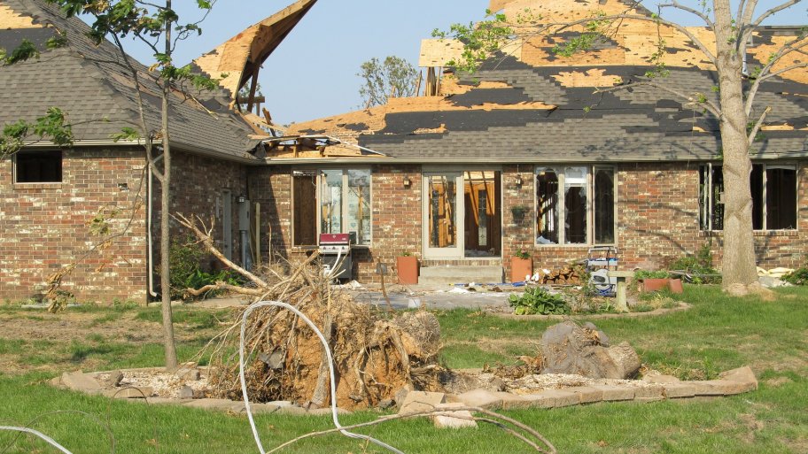a home with tornado aftermath damage