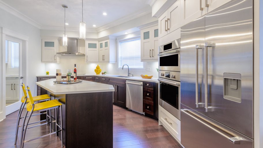 Kitchen with stainless steel appliances