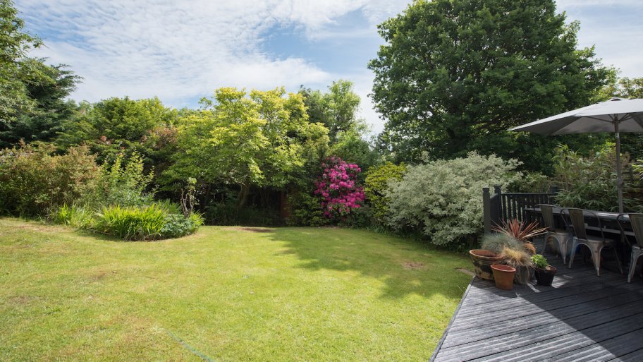 green lawn with flowers and bushes