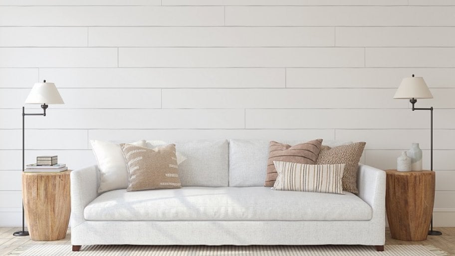 Living room with shiplap wall