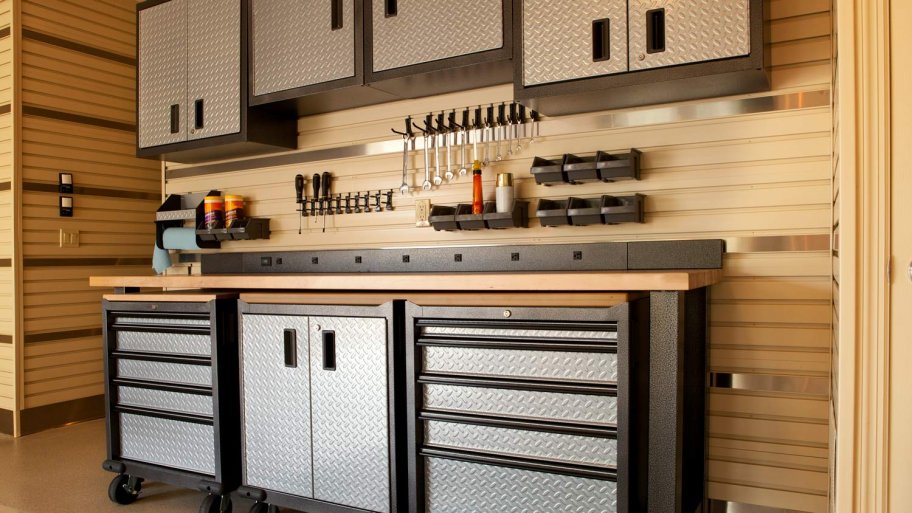 Newly installed cabinets in house’s garage