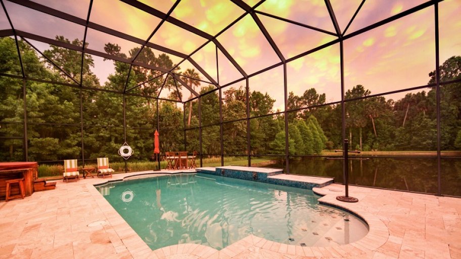 Pool with travertine tiles