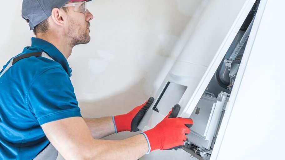 professional cleaning a furnace