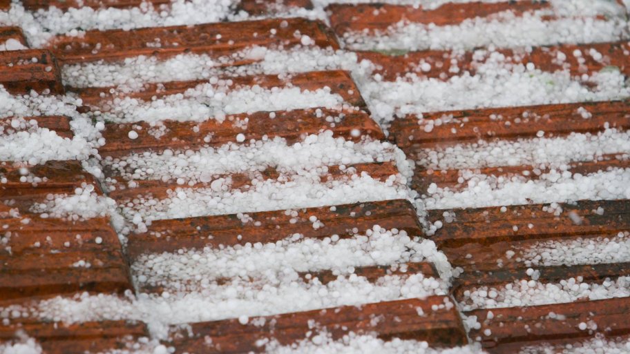 A roof covered in hailstone