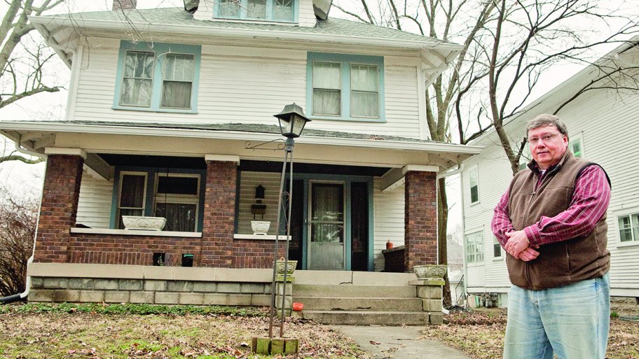 Steve Bennett in front of his Irvington four-square home