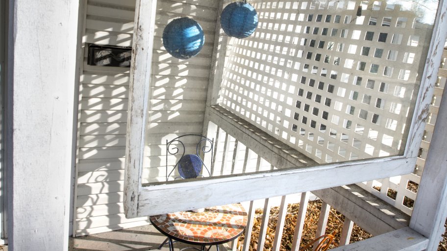 salvaged window porch divider