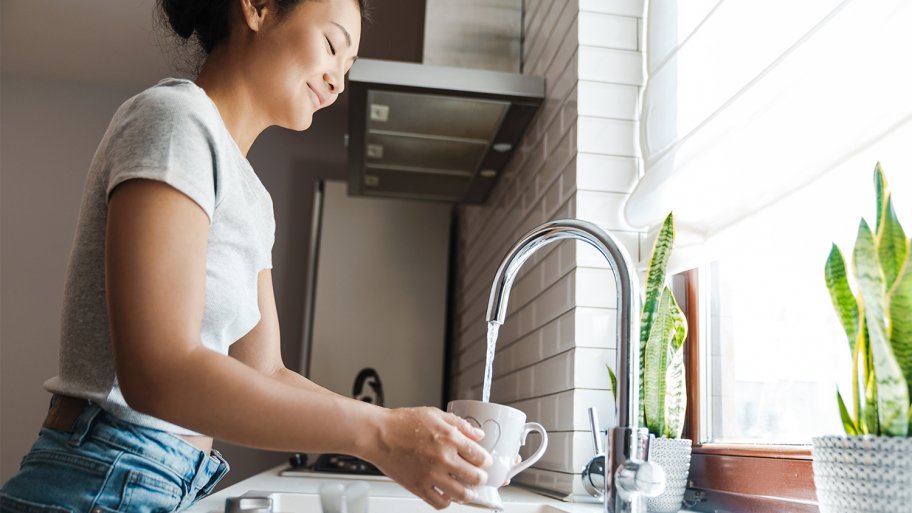 woman washing dishes in the sink