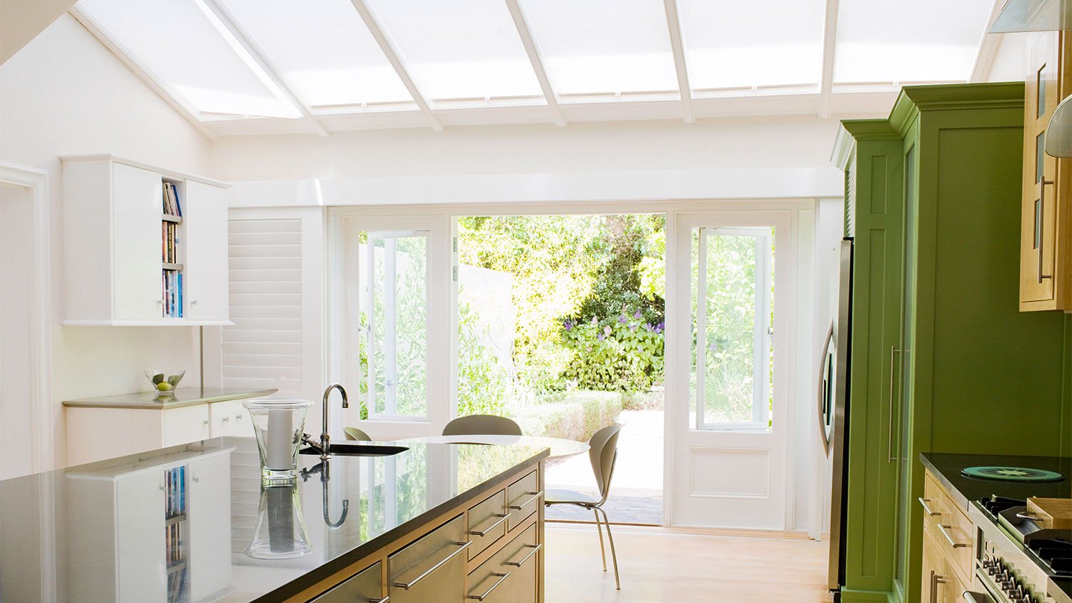 Sunny kitchen with skylights