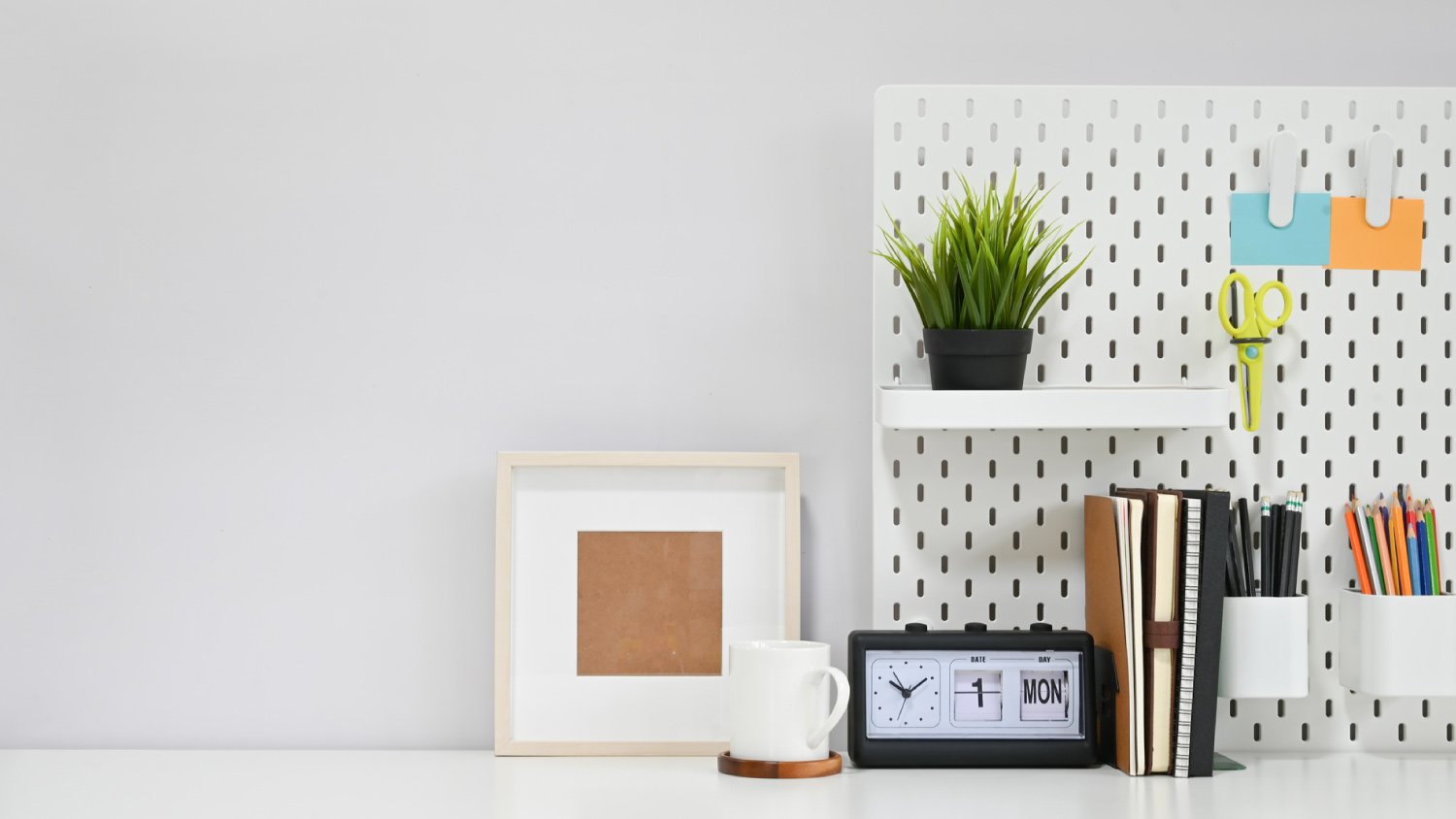 supplies on a pegboard