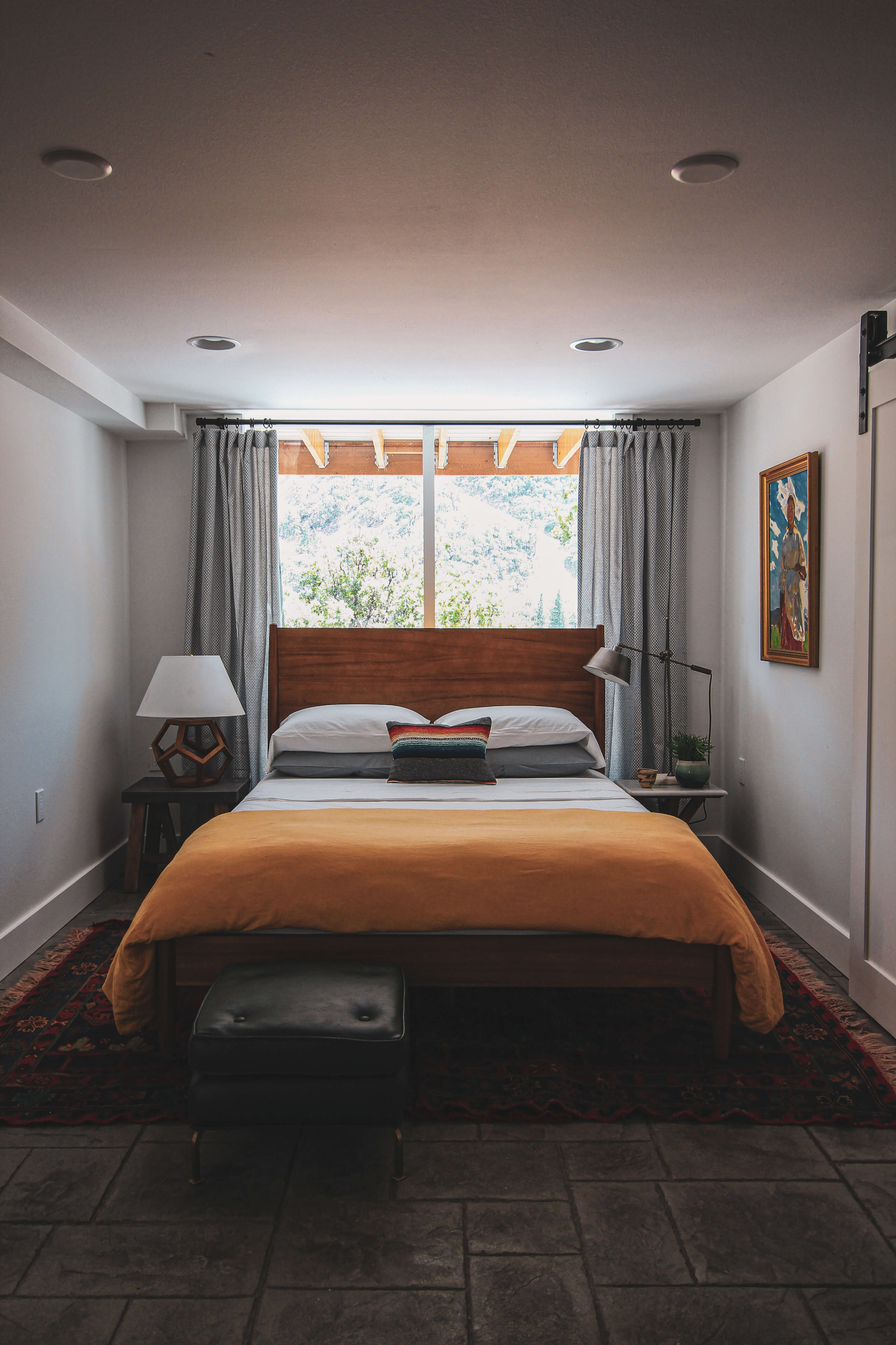 remodeled orange and grey bedroom