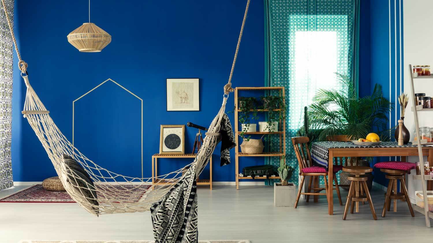 Bohemian apartment with hammock