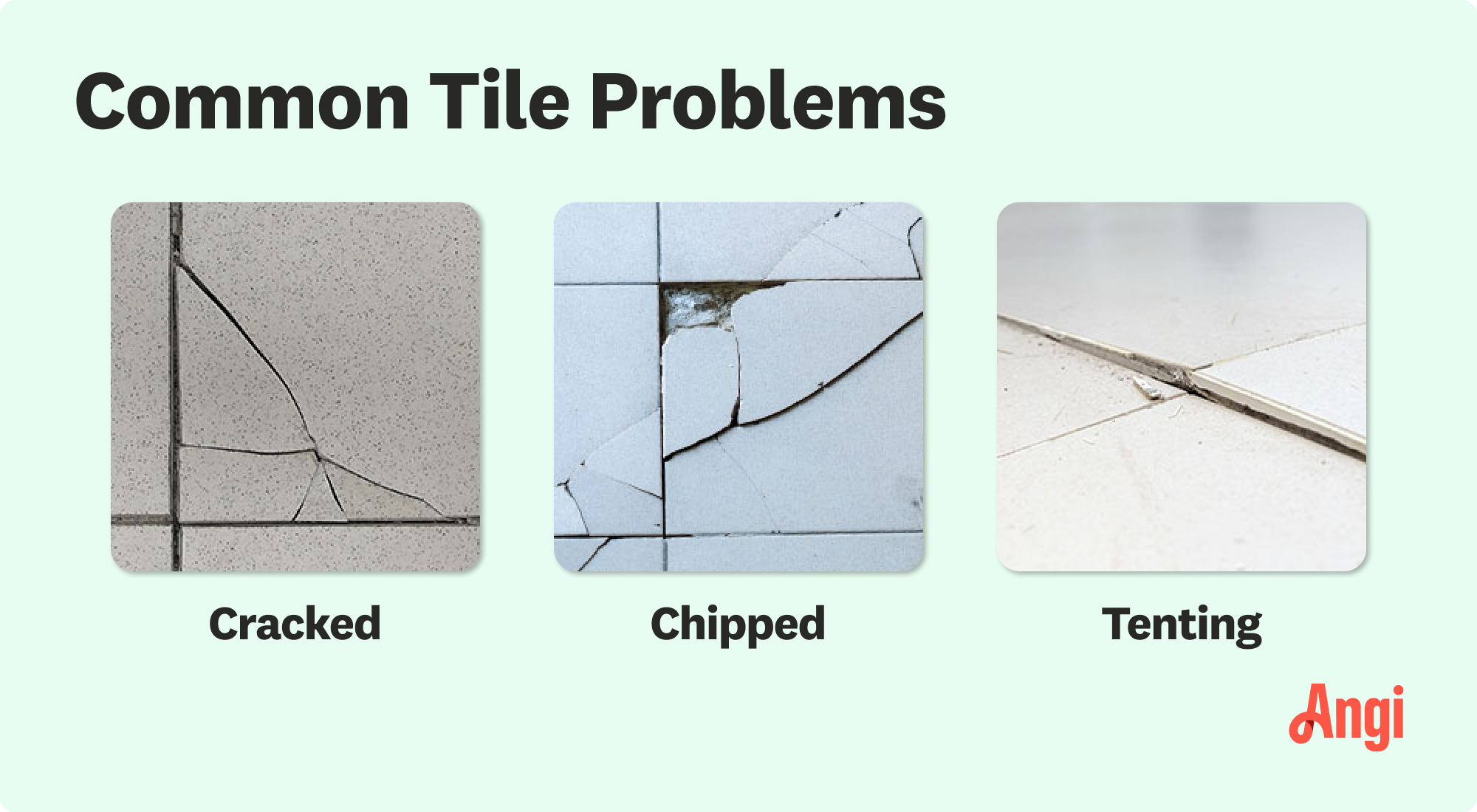 3 common tile problems compared visually, including cracked and tenting