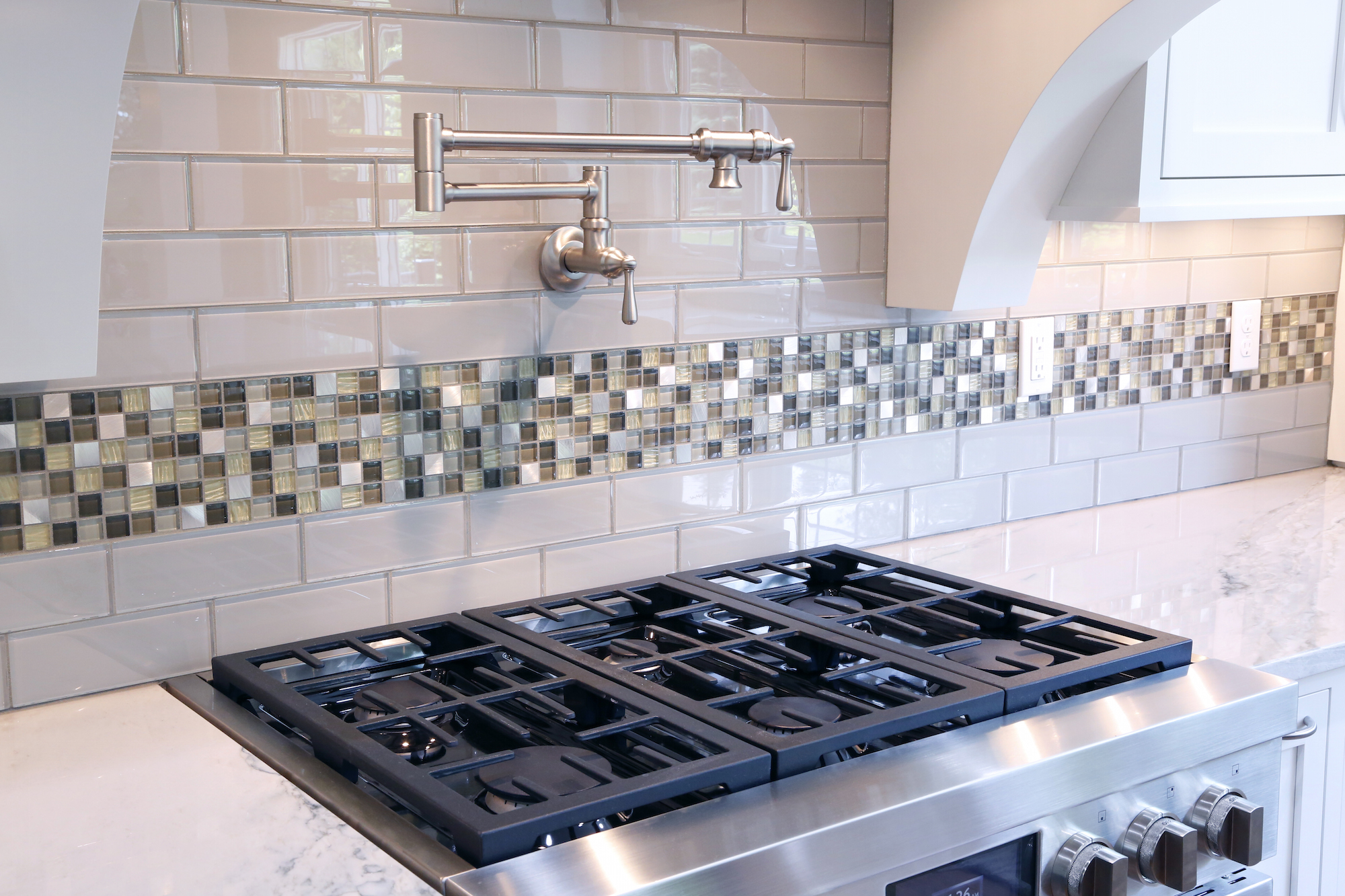subway and glass kitchen tile