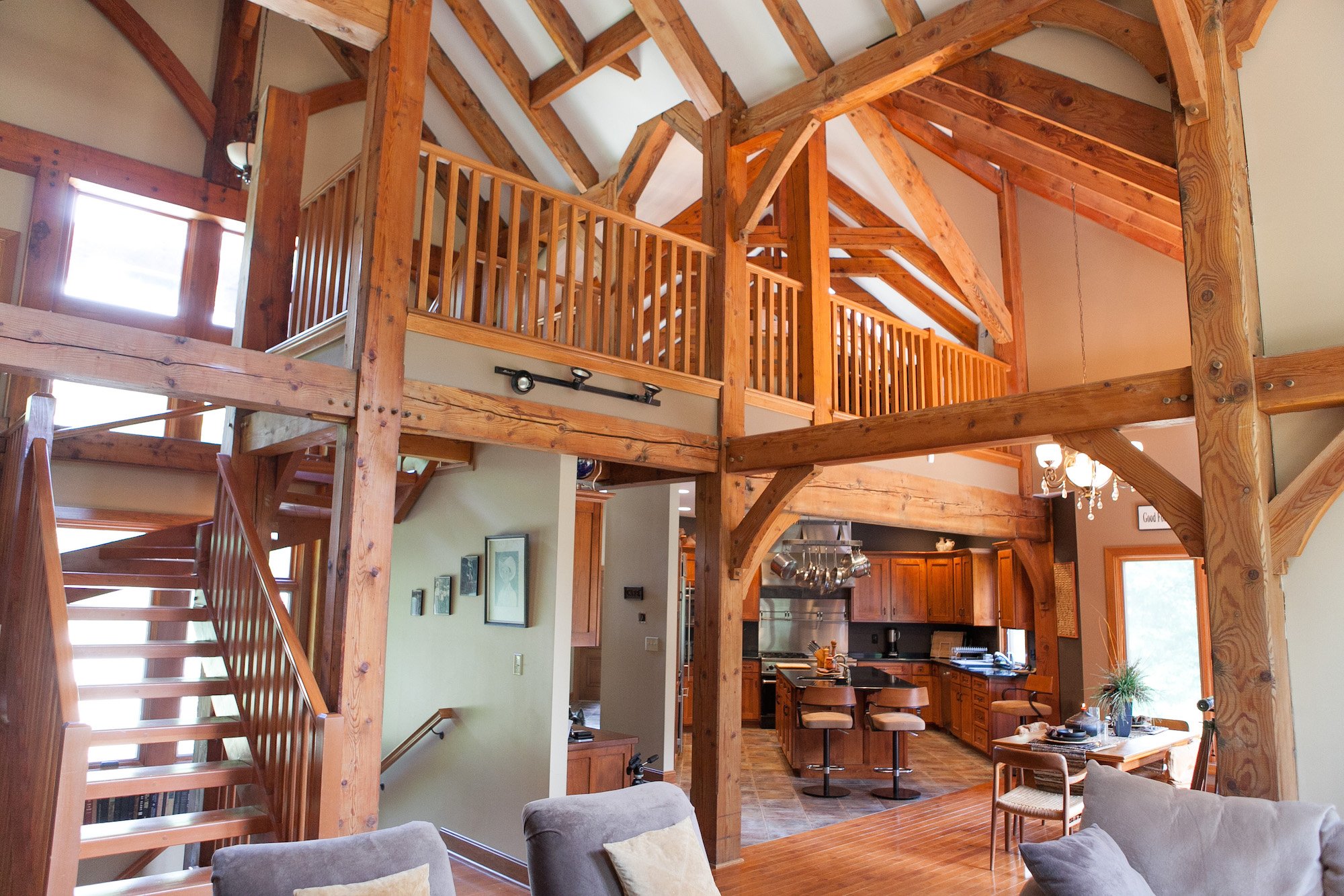 timber frame home inside