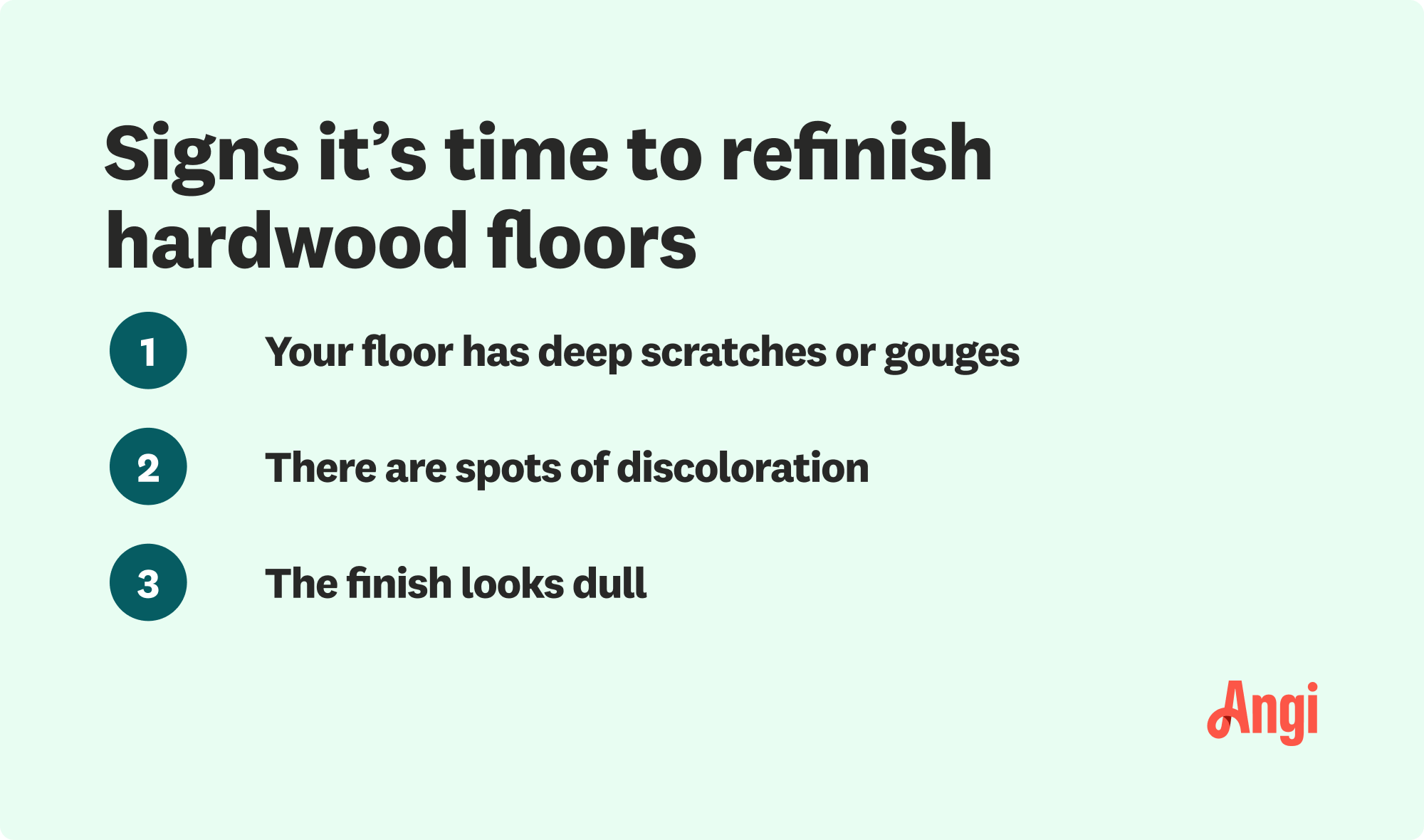 3 signs it is time to refinish your floor, including spots of discoloration