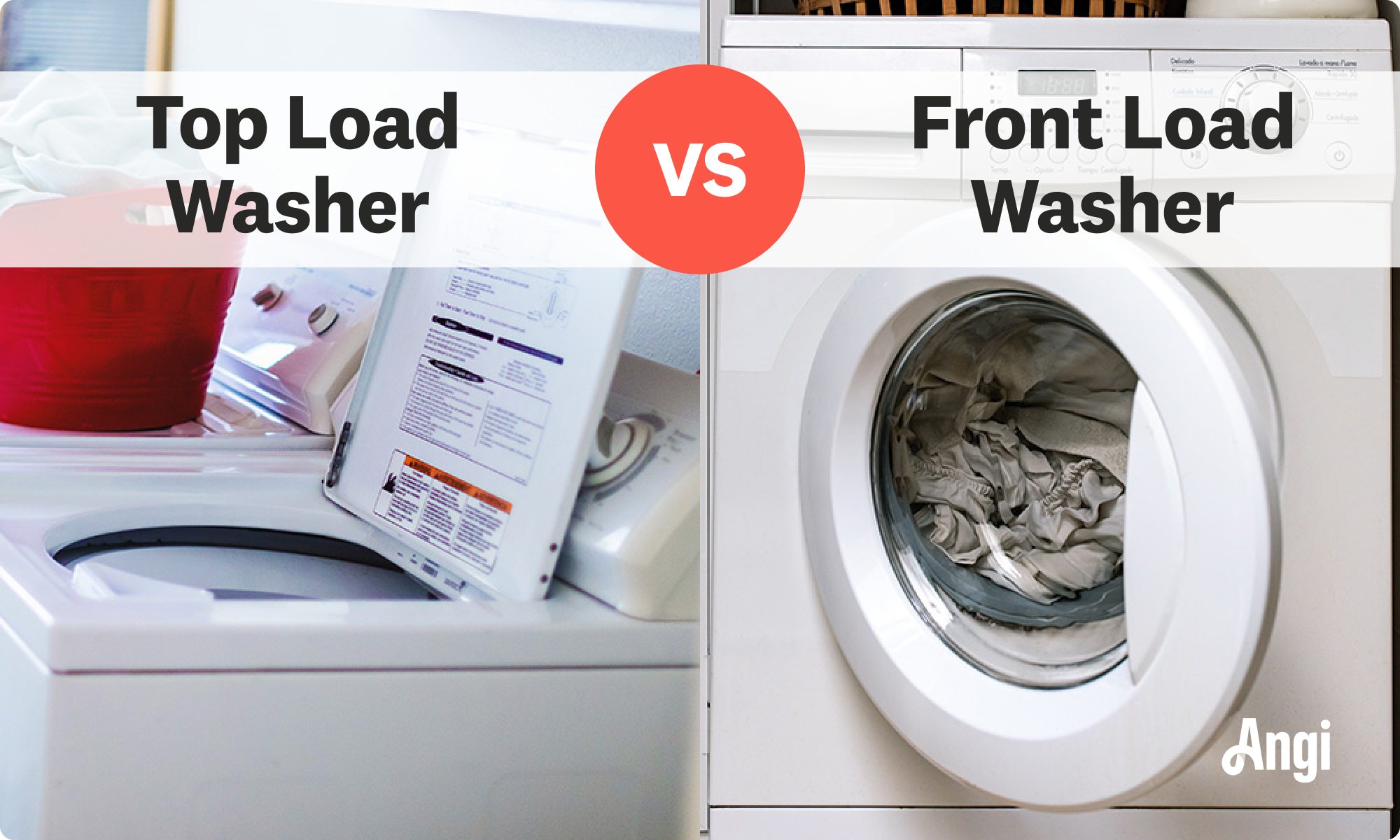 Top load washer and front load washer compared visually