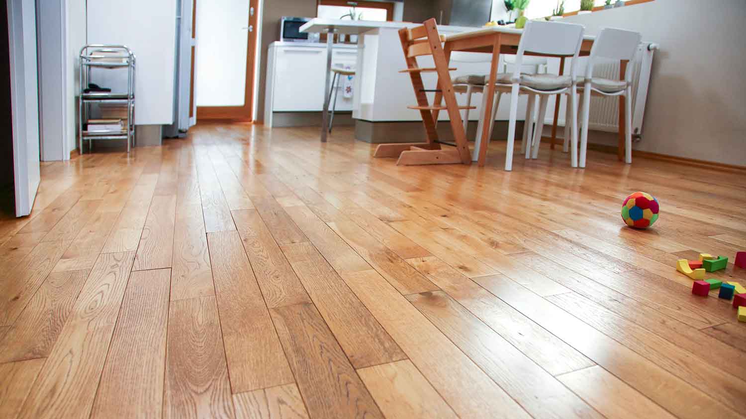 Hardwood flooring installed in the kitchen