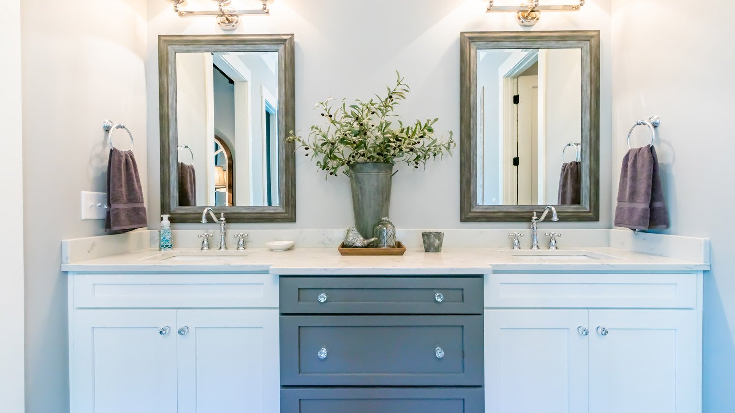 A traditional bathroom cabinet with a double sink