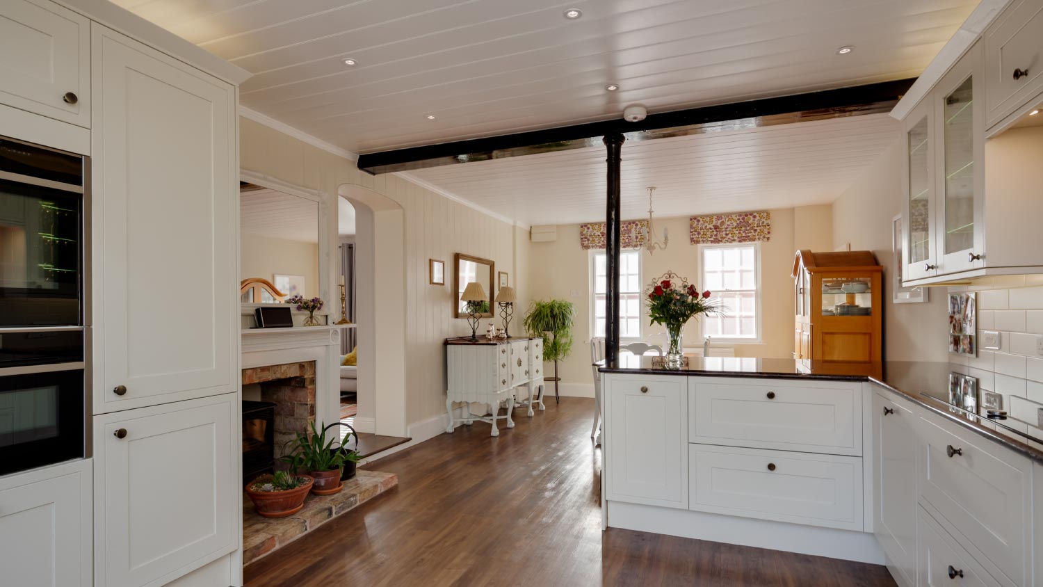 wood ceiling over popcorn ceiling