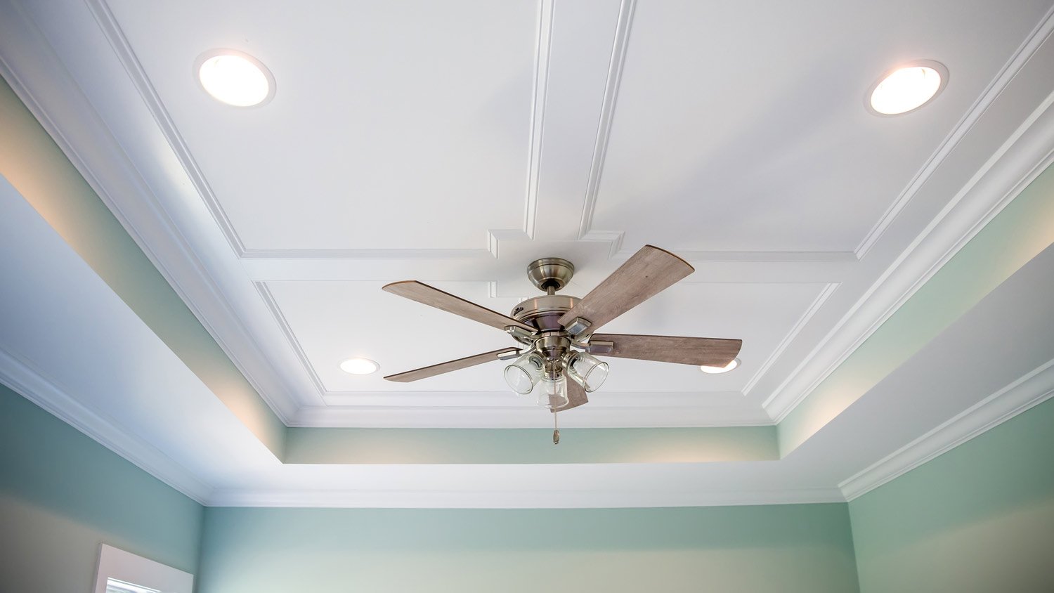 tray ceiling fan in master bedroom 