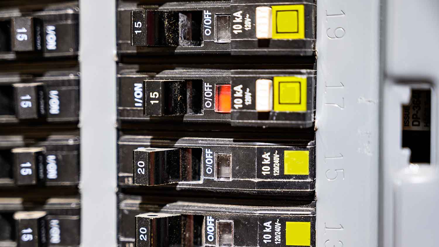 Tripped circuit breaker in a residential breaker box