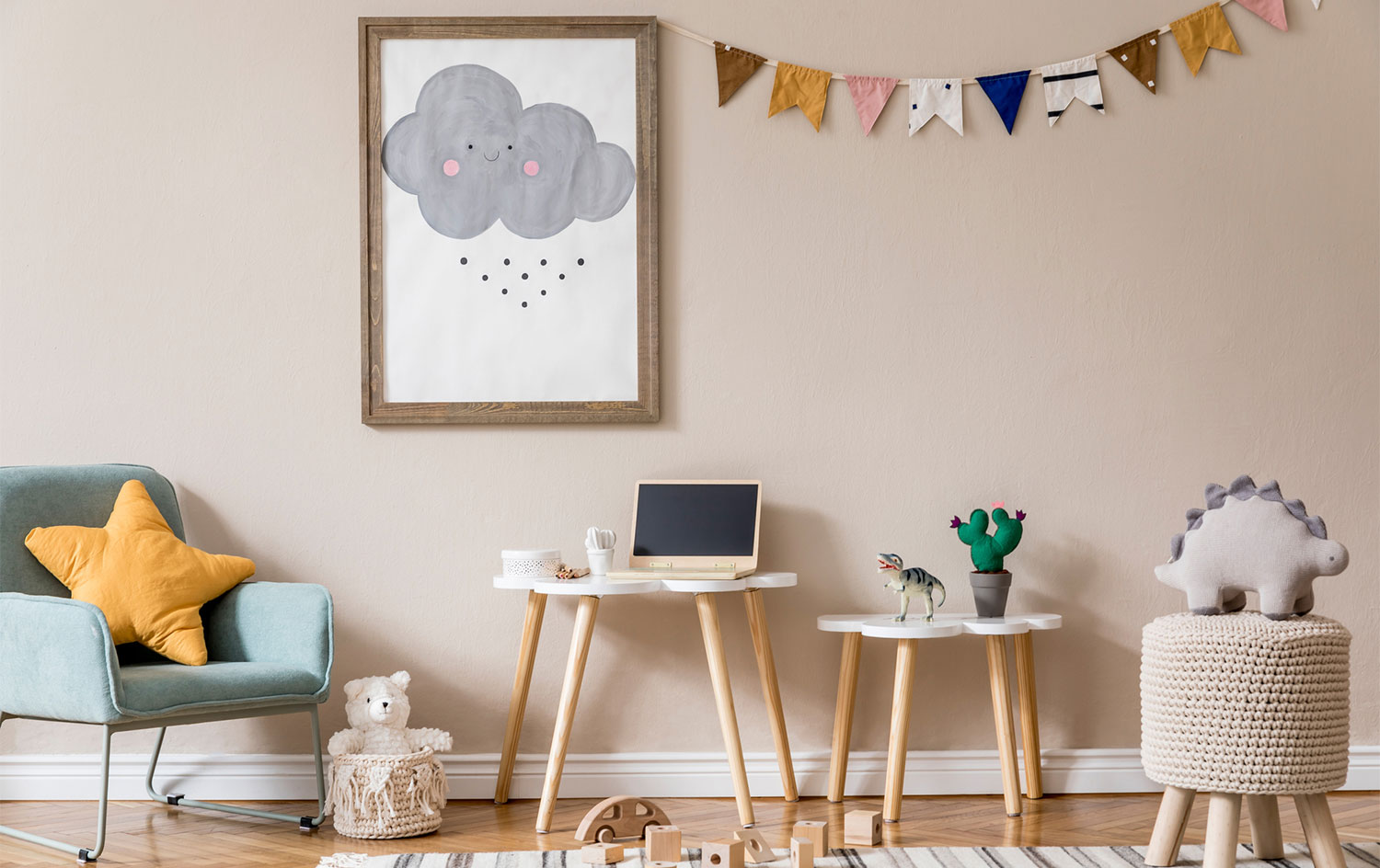 Stylish beige kid room