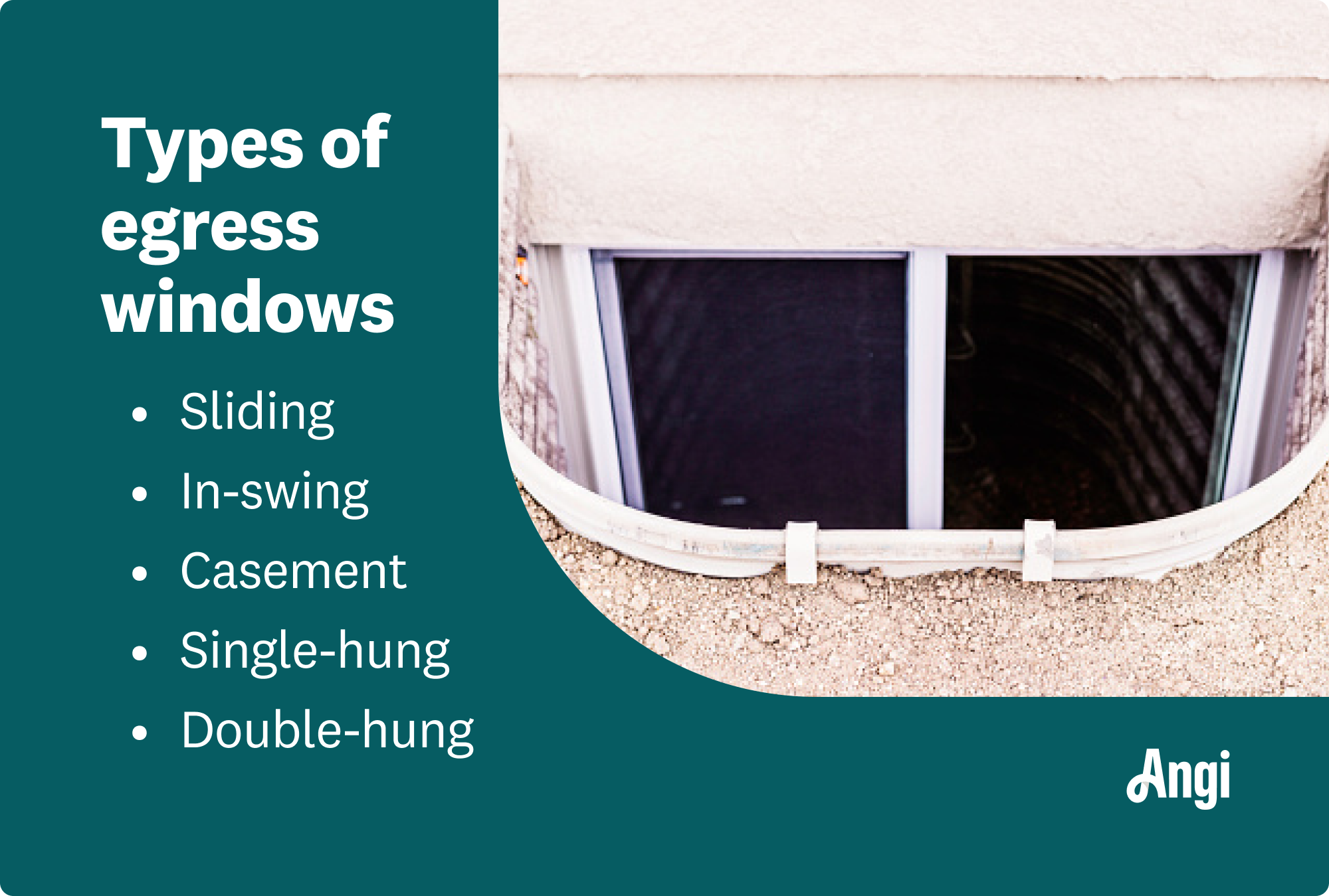 5 types of egress windows, including sliding, in-swing, and double-hung