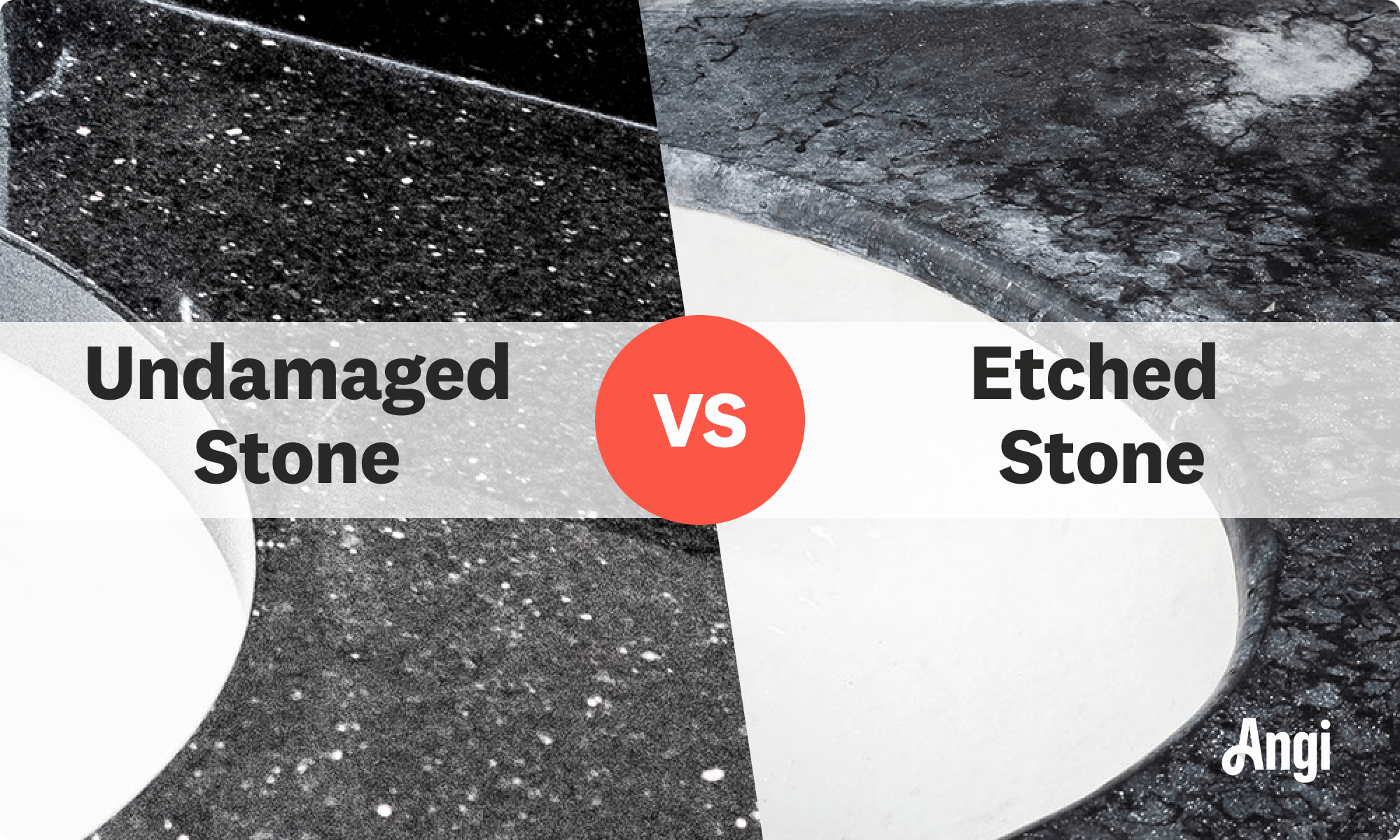 Undamaged stone versus etched stone visual comparison
