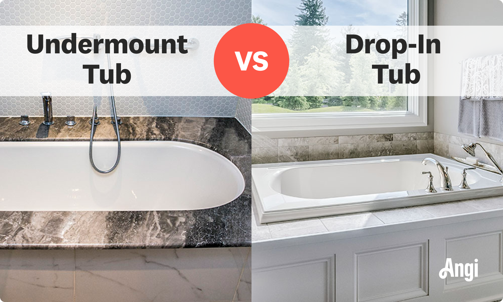 Undermount tub versus drop-in tub visual comparison