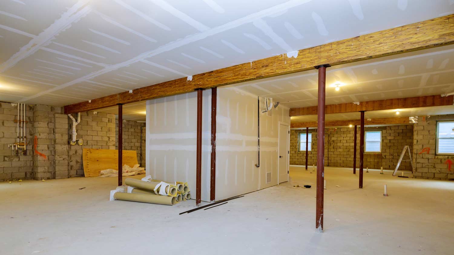 unfinished basement framing