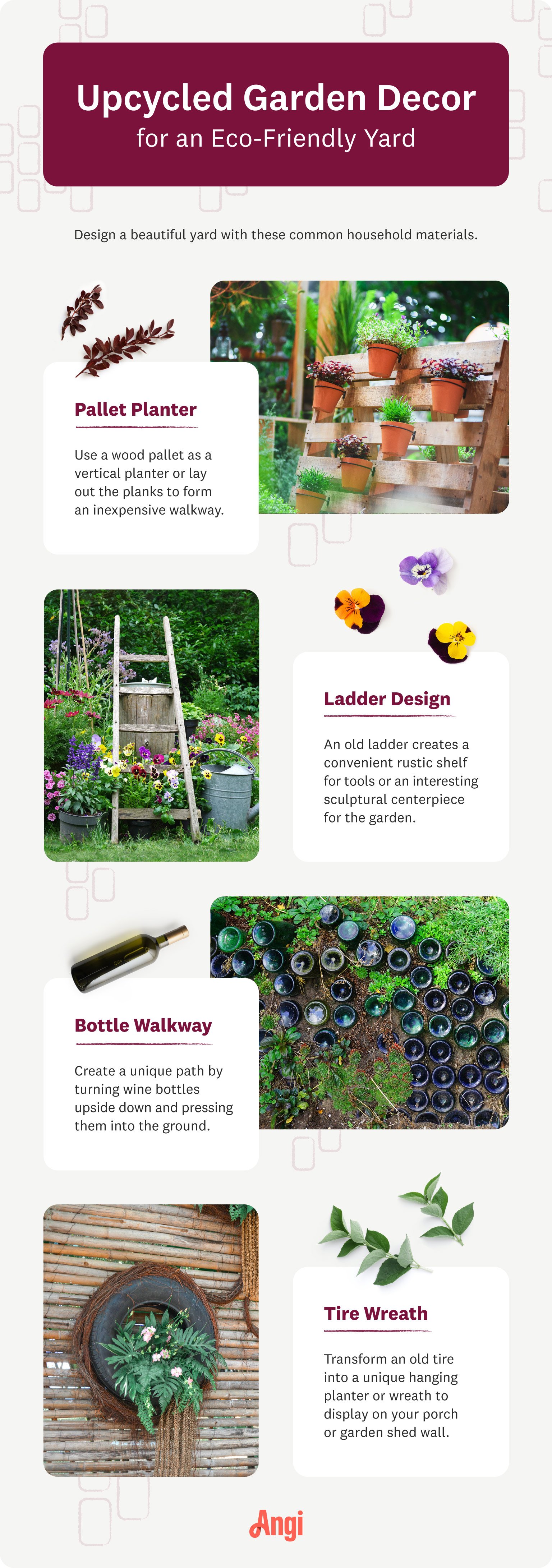 upcycled garden decor moodboard infographic