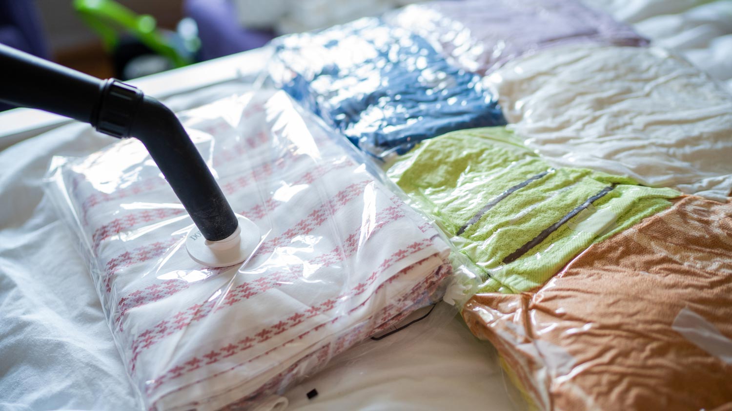 Close-up of a vacuum seal bag for clothes