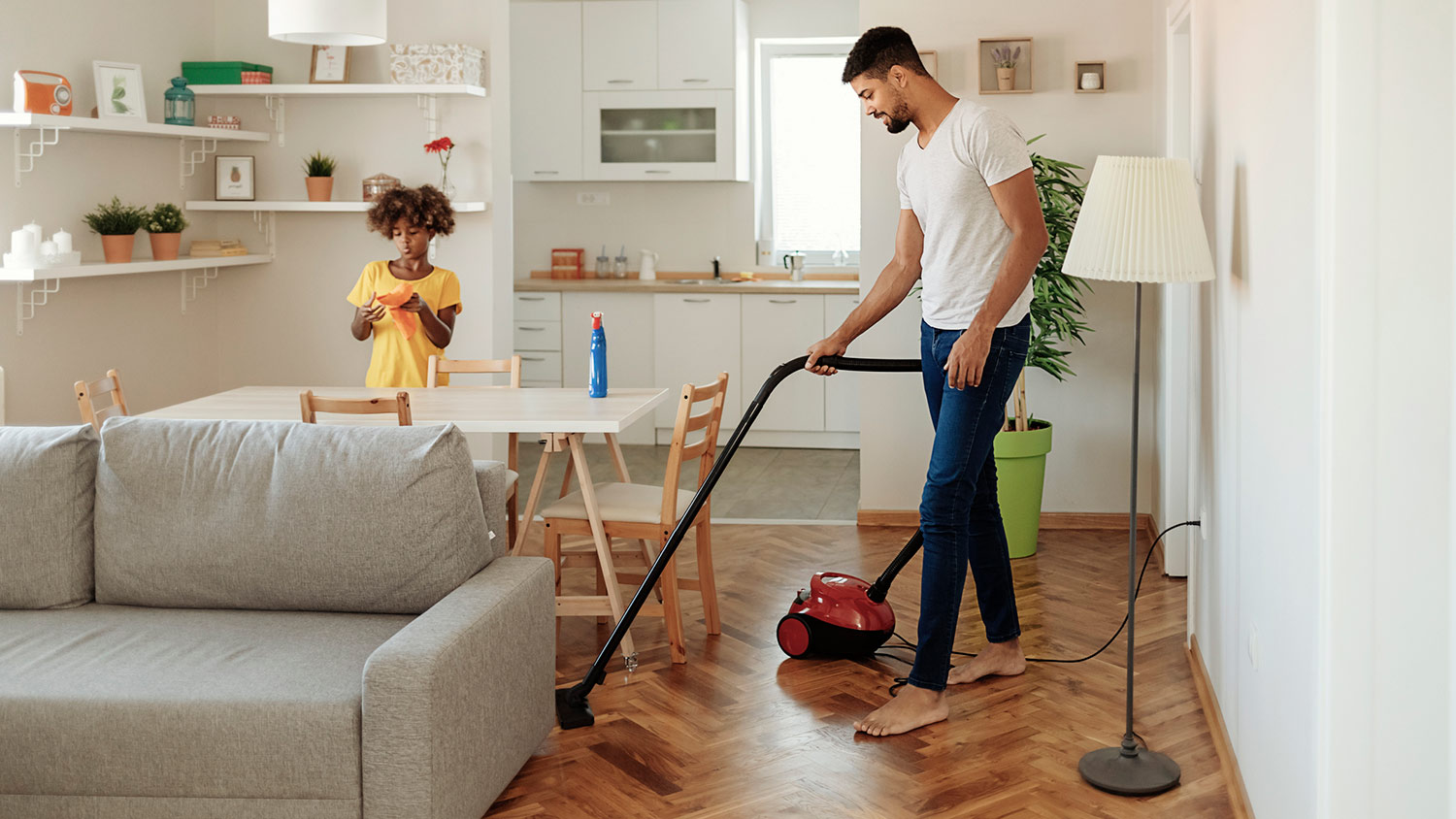 Vacuuming hardwood floors
