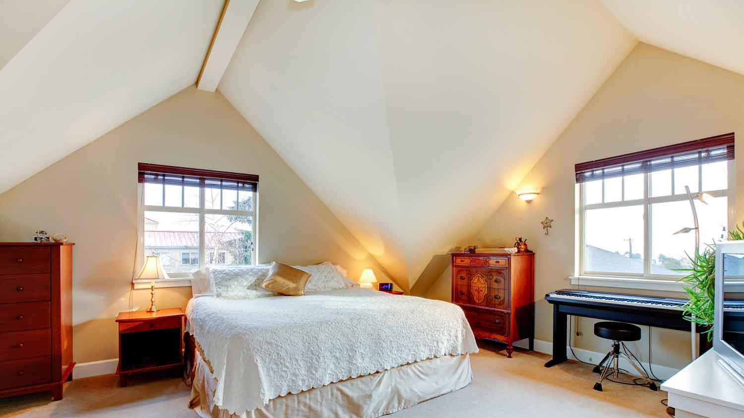 Bedroom interior with rib vaulted ceiling