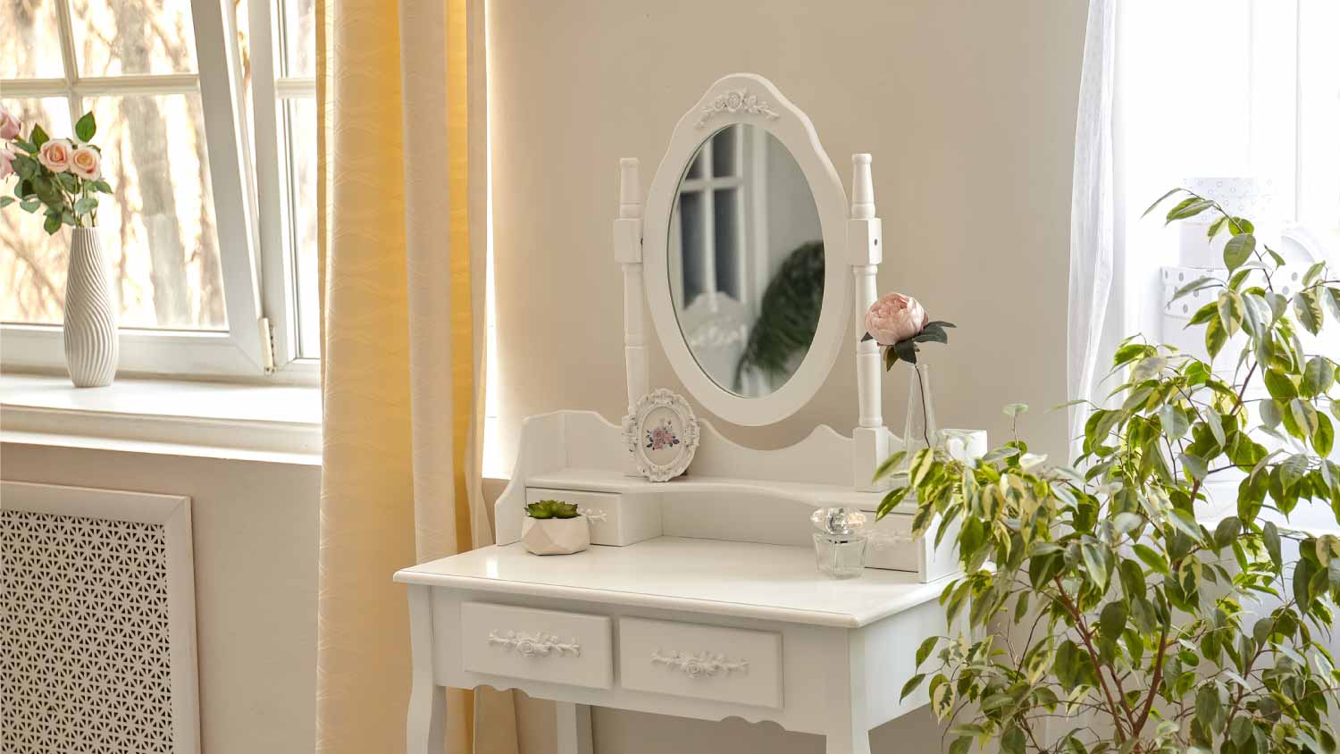 Vintage vanity table set with stool and mirror