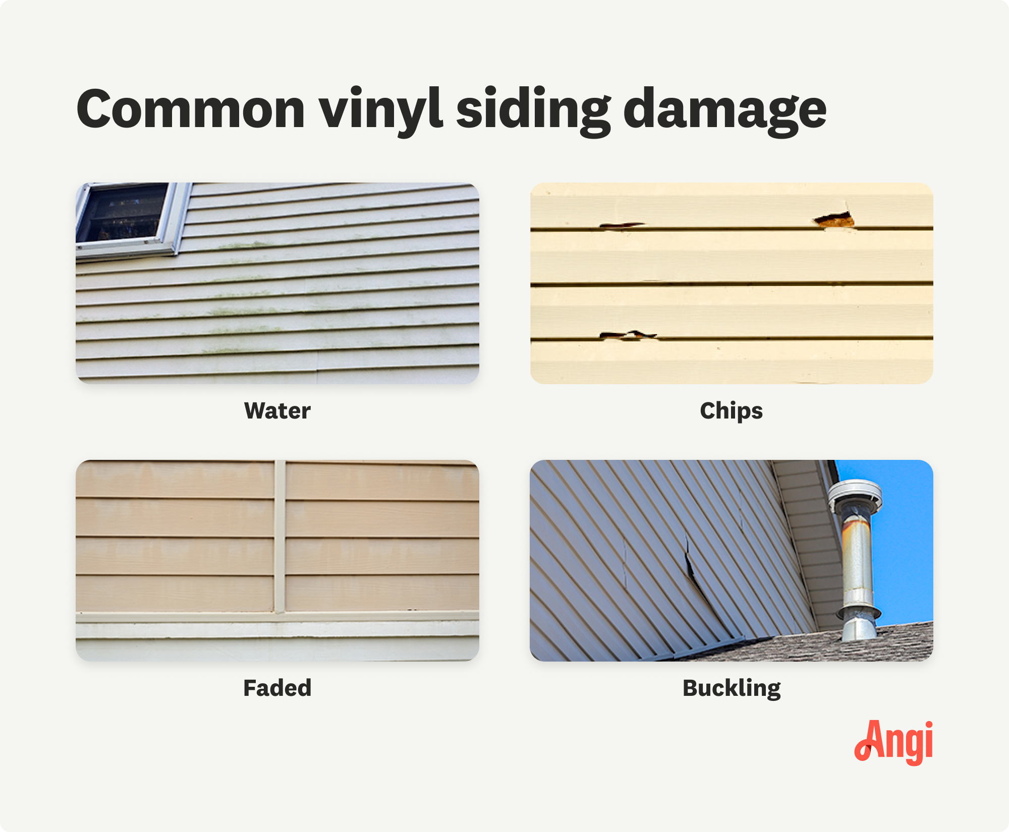 4 vinyl siding damage types, including water, fading, and buckling