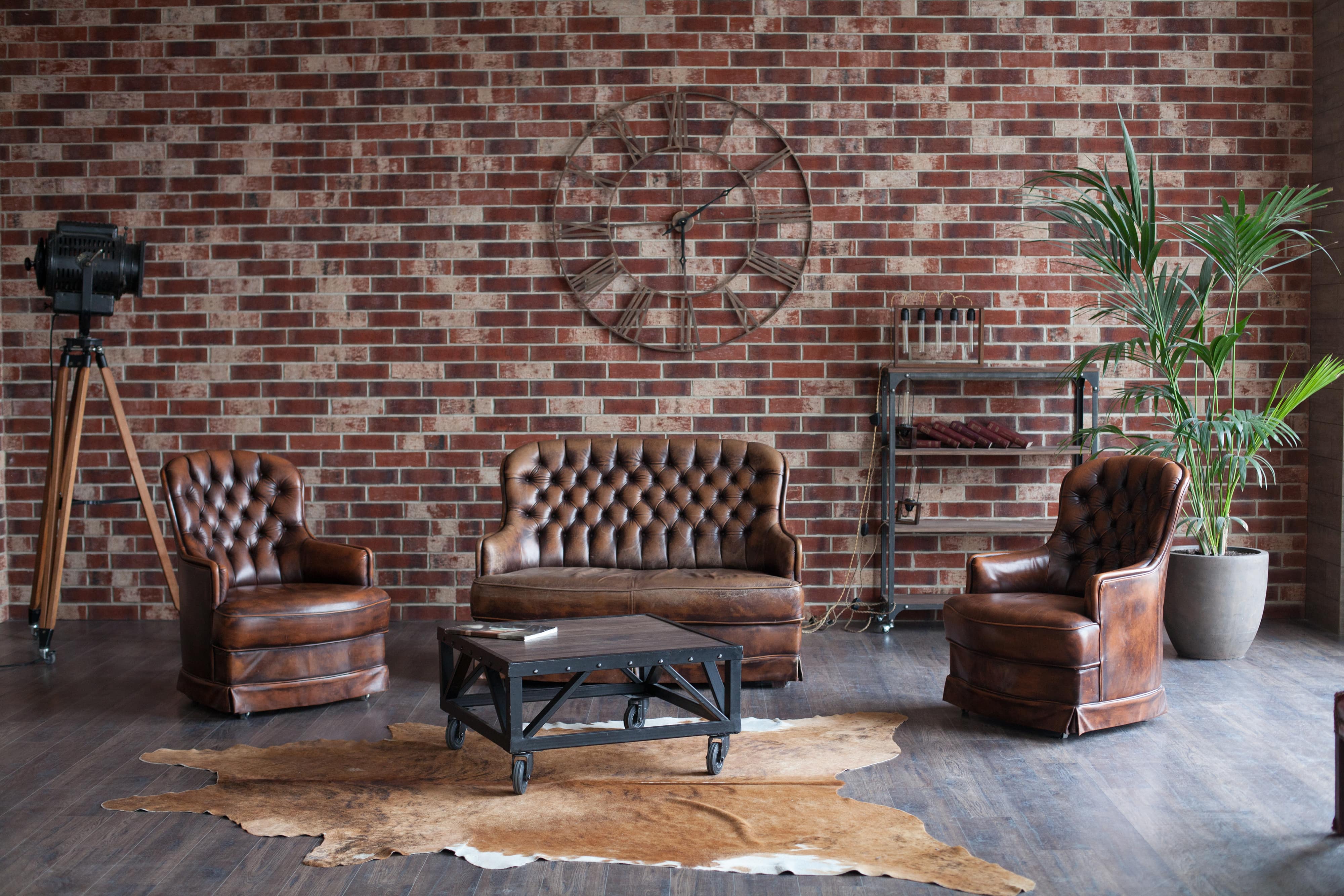 Faux brick wall covering in living room