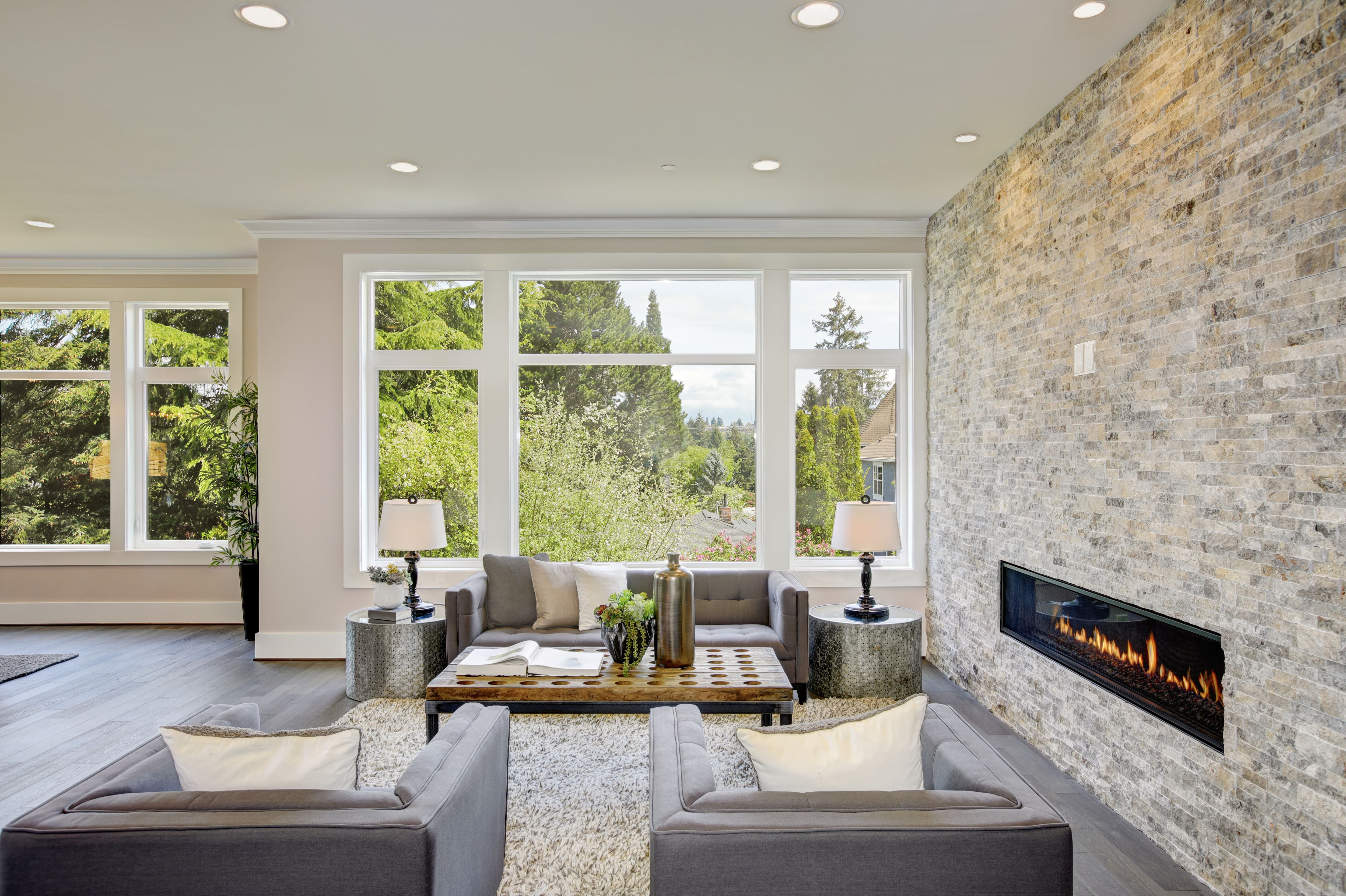 Floor-to-ceiling natural stone wall