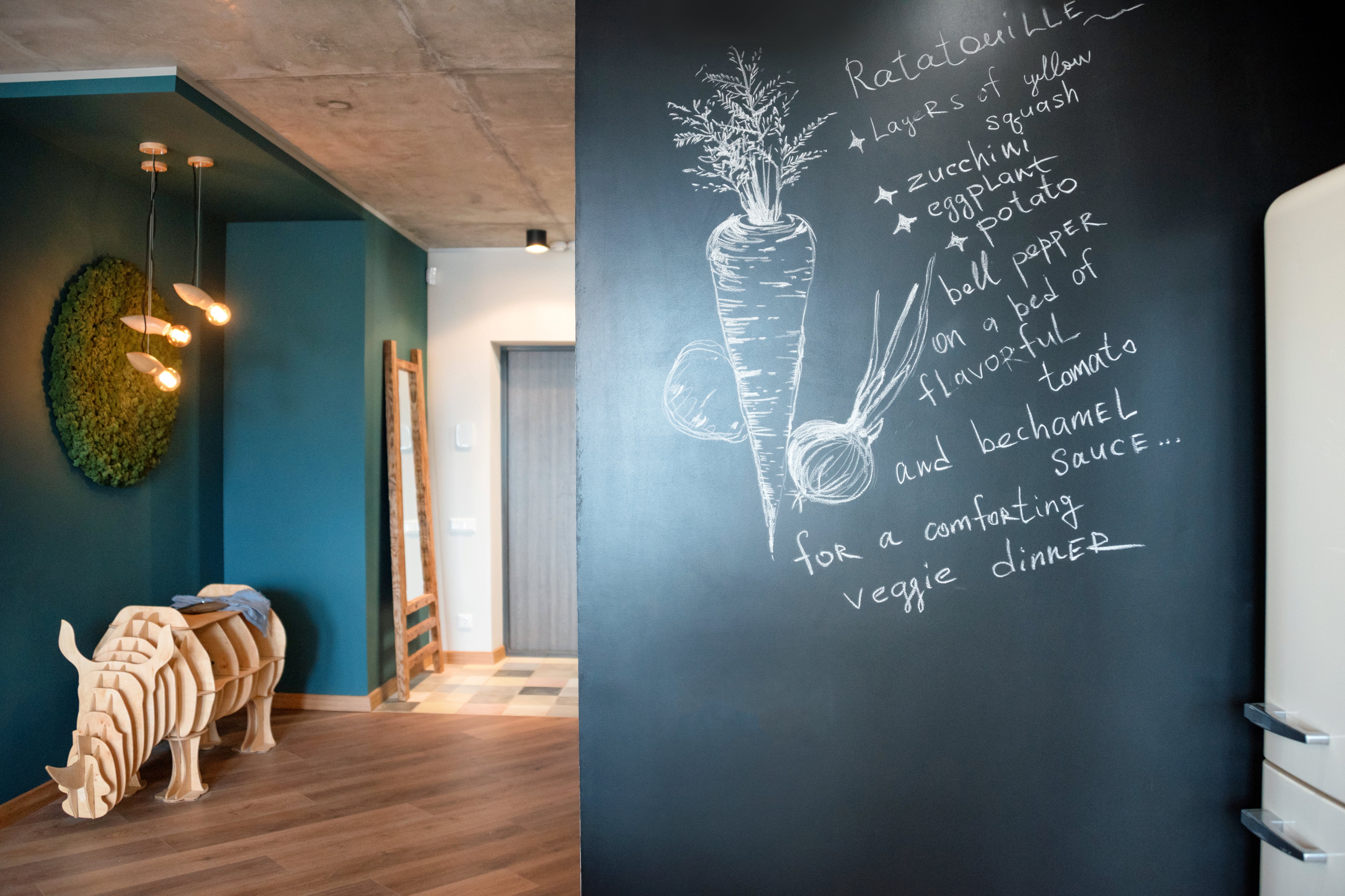 Chalkboard paint on feature wall in kitchen