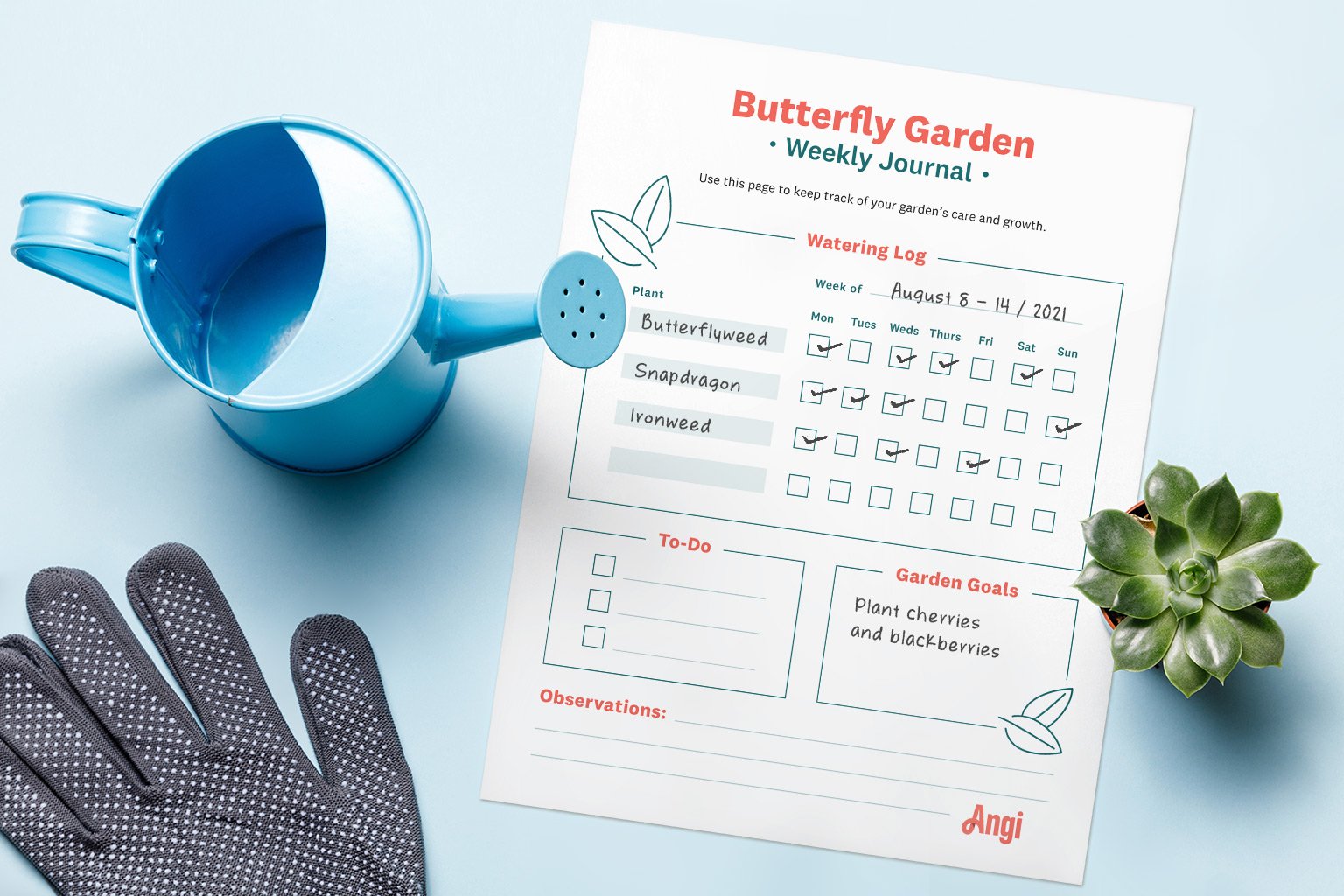 weekly garden journal sheet printable