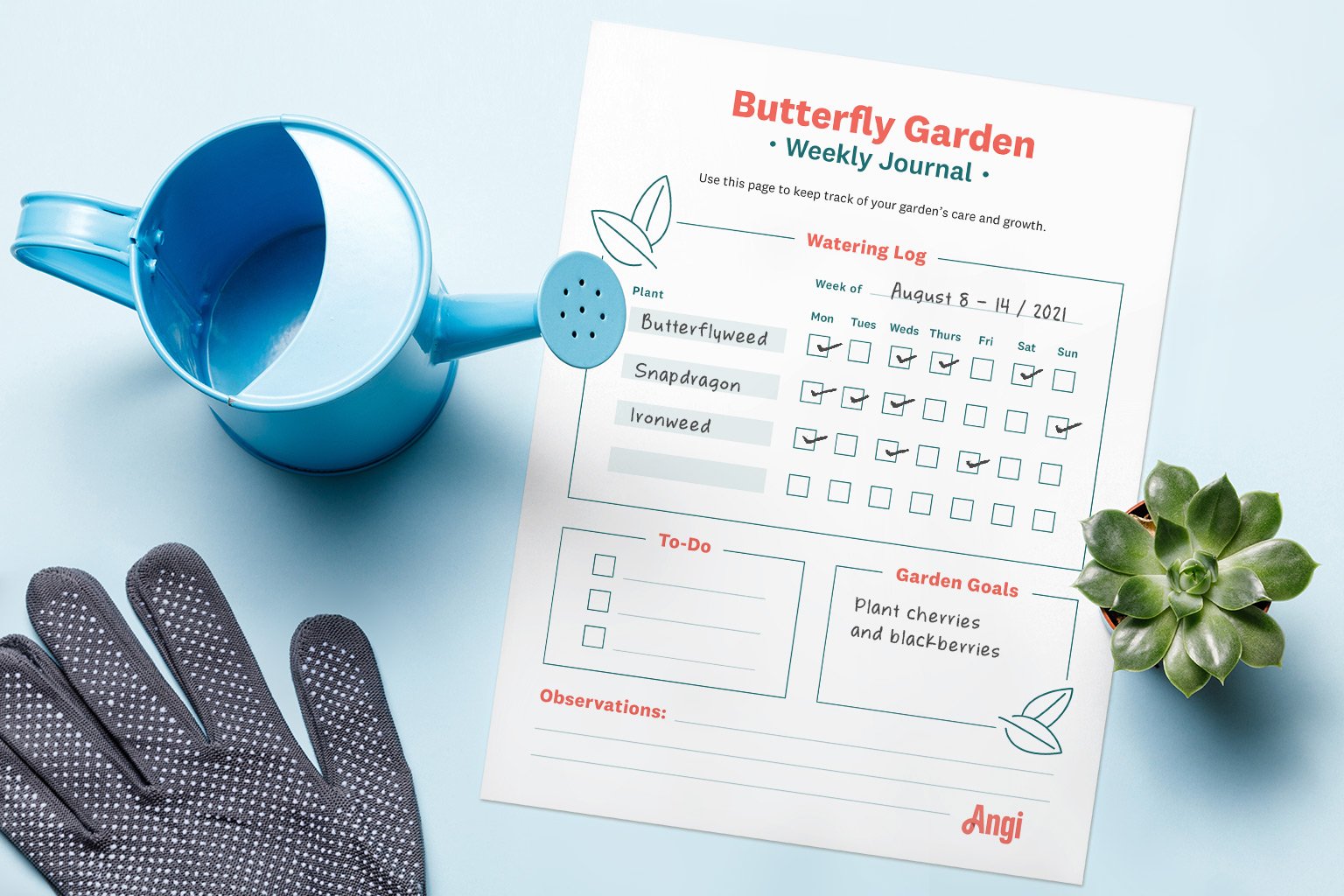 weekly garden journal sheet printable 