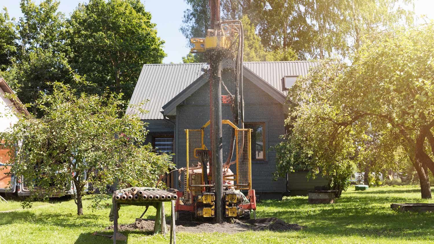 Drilling in ground an artesian well for groundwater