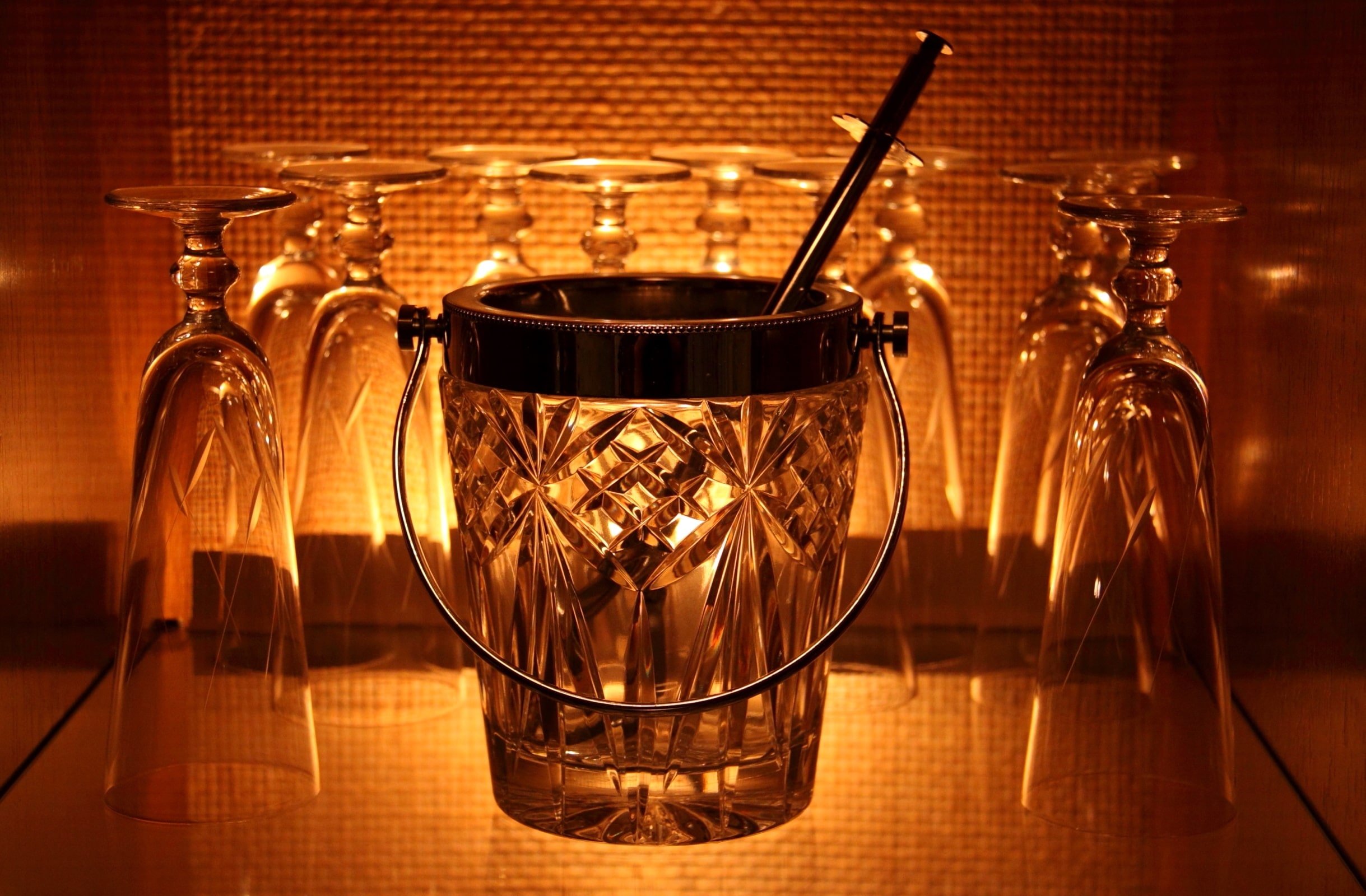 A backlit vintage ice bucket