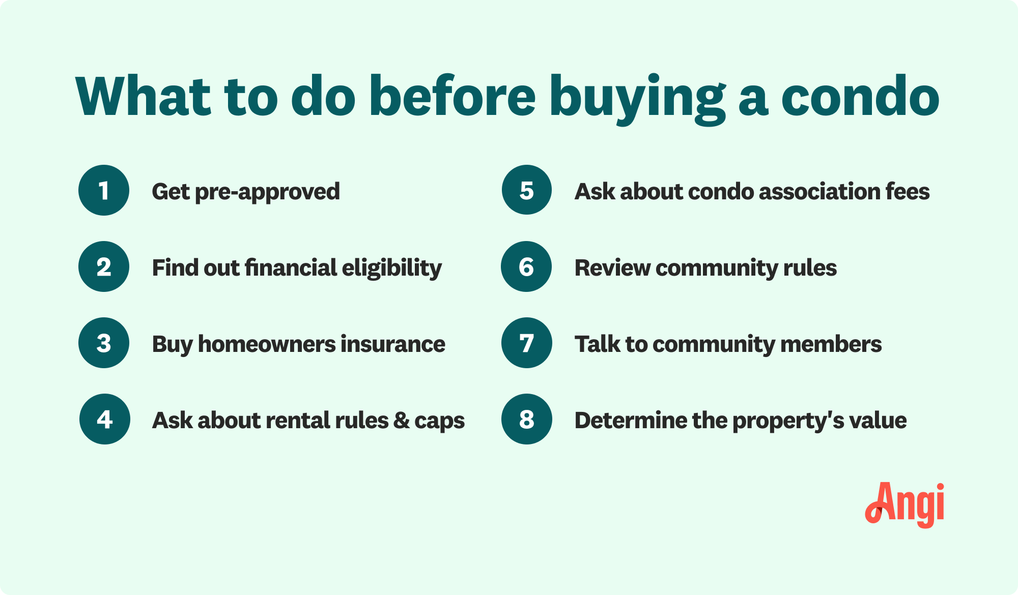 8 things you should do before buying a condo, including buying insurance, reviewing community rules, and getting pre-approved